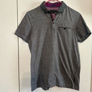 Ted Baker Heather Grey Polo with Magenta Contrast Trim